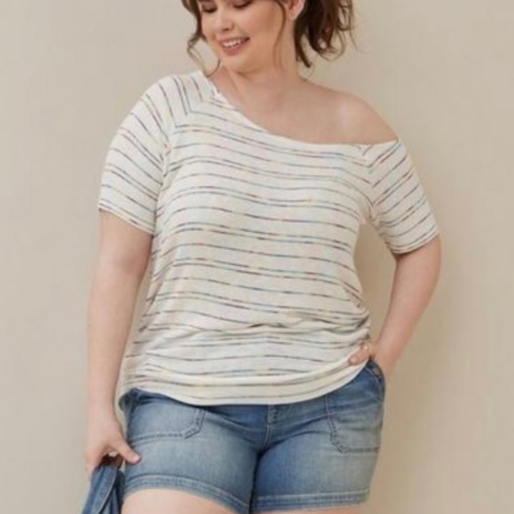 Torrid off shoulder PRIDE 🌈 RAINBOW striped knitted top